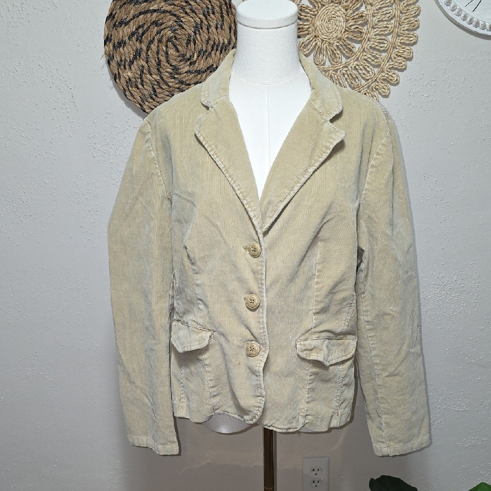 St Johns Bay Stretch Camel Corduroy Schoolboy Blazer Womens XL Academia  Y2k 00s